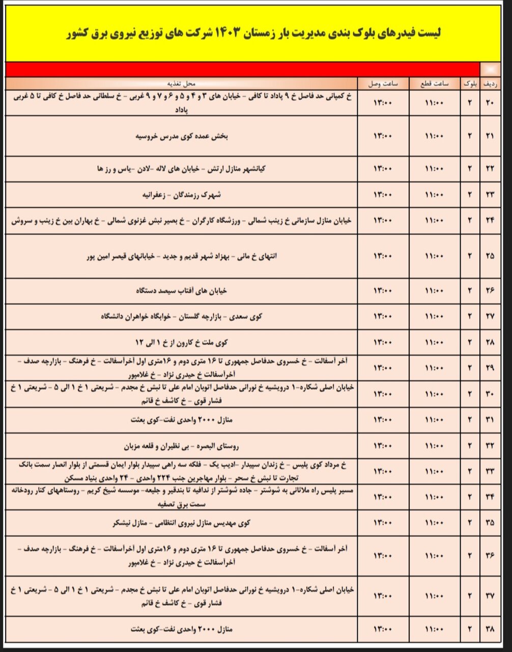 برنامه قطعی برق اهواز، سه‌شنبه ۴ دی + برنامه خاموشی، جدول و لیست مناطق