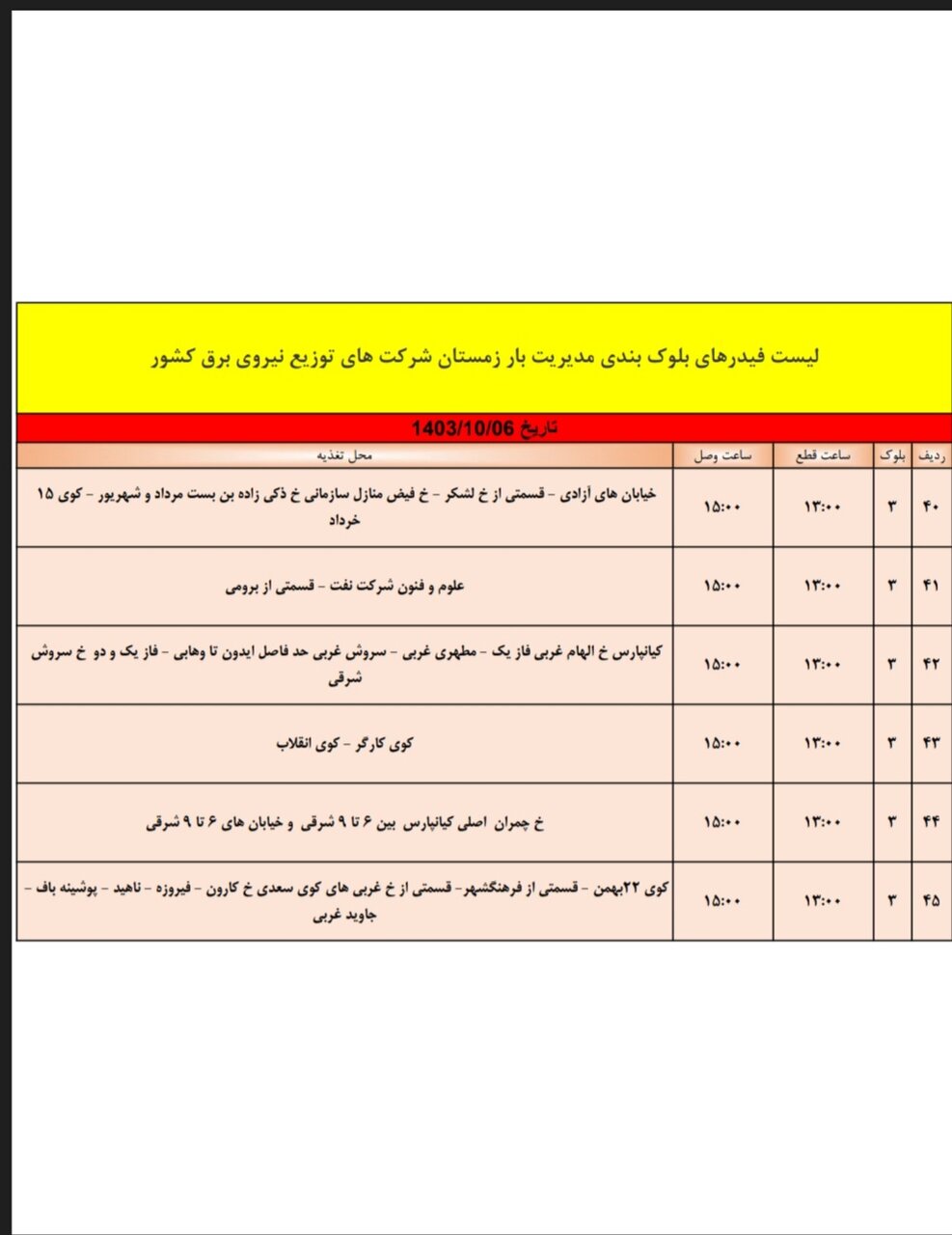 برنامه قطعی برق اهواز، پنجشنبه ۶ دی + برنامه خاموشی، جدول و لیست مناطق