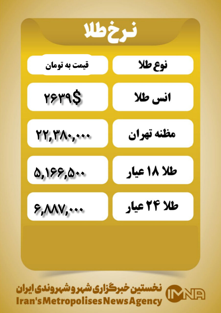 قیمت طلا امروز سهشنبه ۱۸ دی ۱۴۰۳