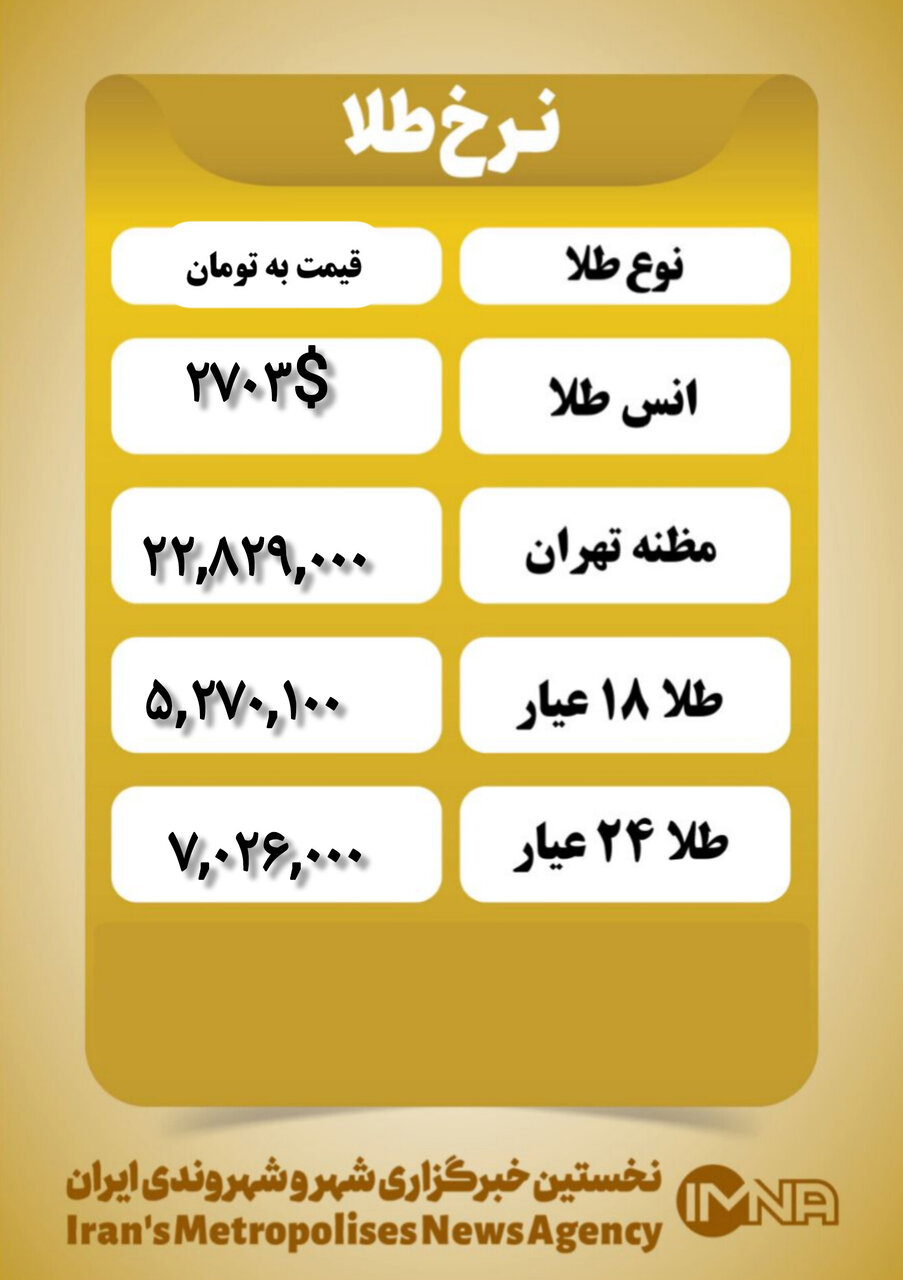 قیمت طلا امروز یکشنبه ۳۰ دی ۱۴۰۳