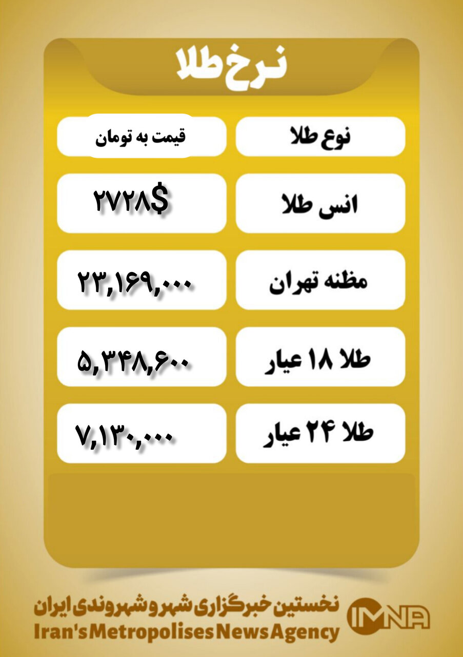 قیمت طلا امروز سهشنبه ۲ بهمن ۱۴۰۳