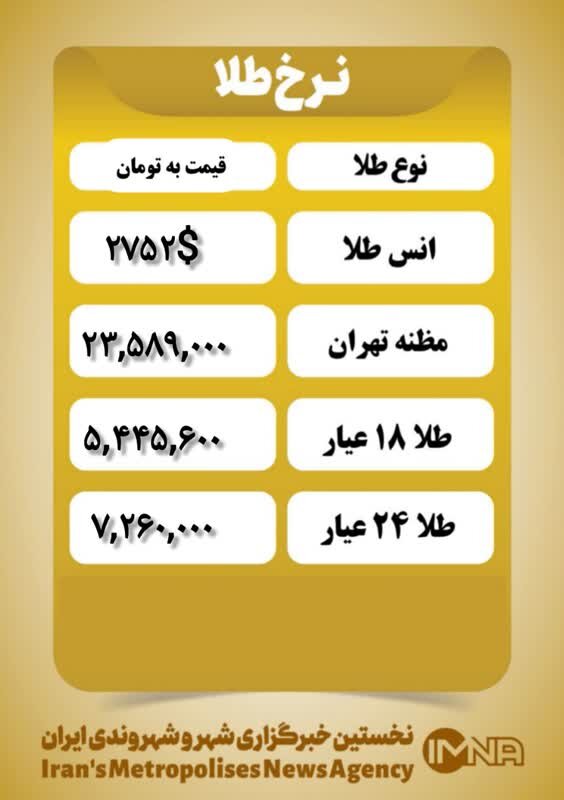قیمت طلا امروز چهارشنبه ۳ بهمن ۱۴۰۳