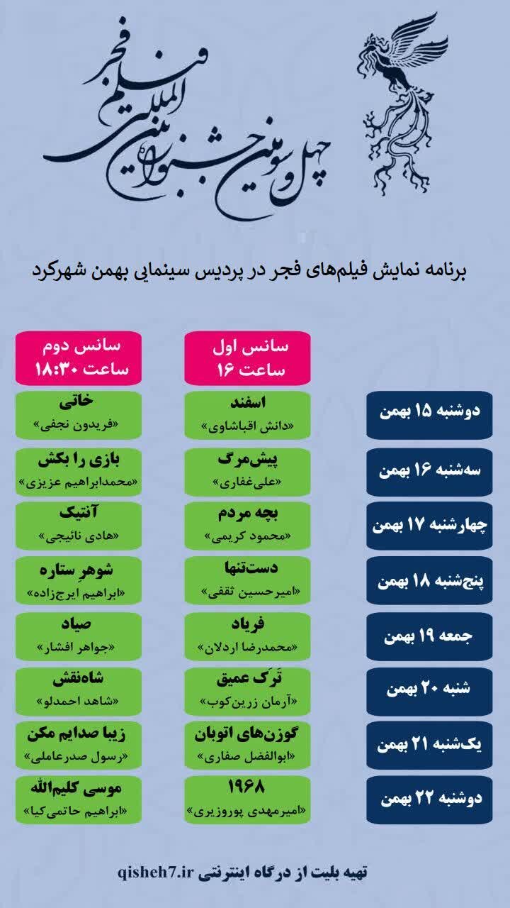 فیلم‌های منتخب چهل‌وسومین جشنواره فیلم فجر در شهرکرد به نمایش در می‌آید + جدول