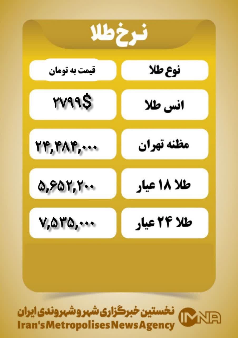 قیمت طلا امروز یکشنبه ۱۴ بهمن ۱۴۰۳