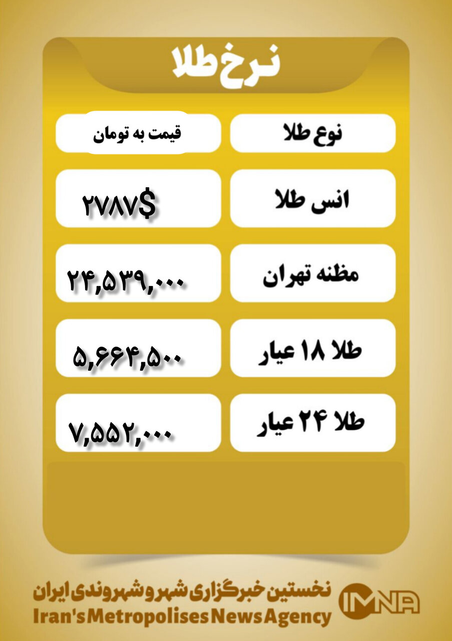 قیمت طلا امروز دوشنبه ۱۵ بهمن ۱۴۰۳