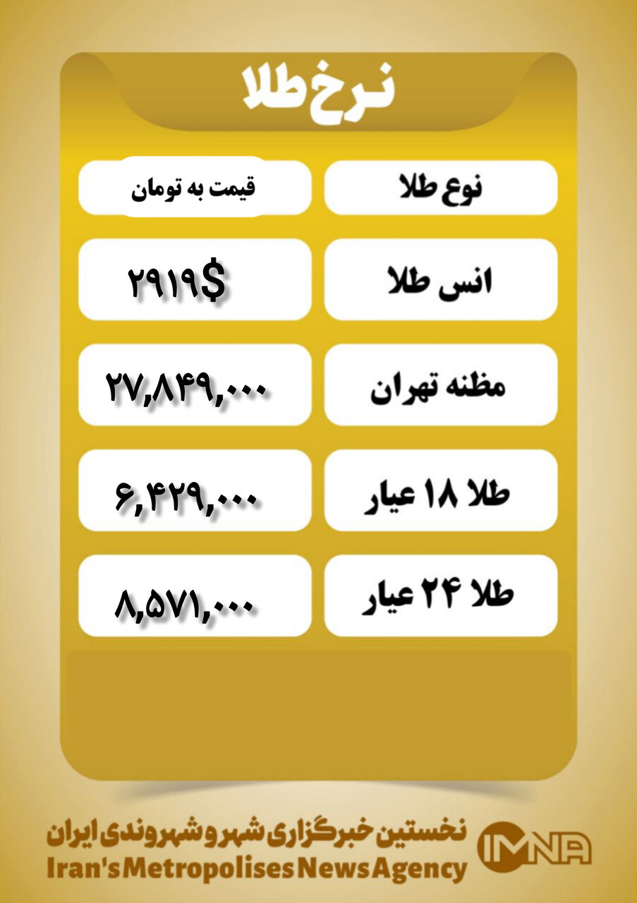 قیمت طلا امروز پنجشنبه ۲۵ بهمن ۱۴۰۳