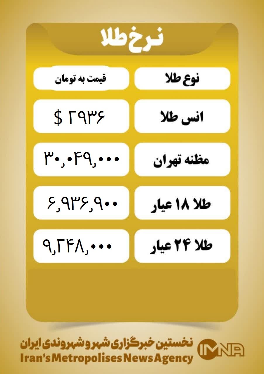 قیمت طلا امروز شنبه ۴ اسفند ۱۴۰۳