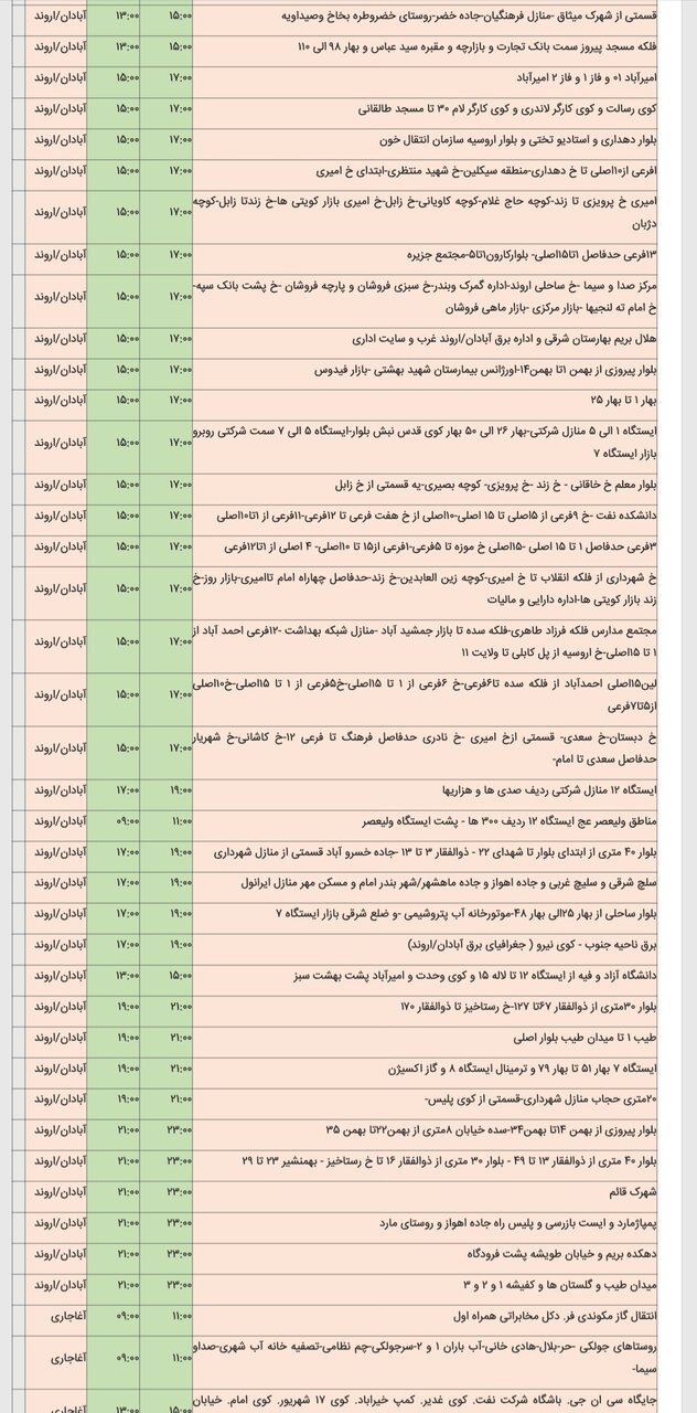 برنامه قطعی برق شهرهای خوزستان دوشنبه ۶ اسفند