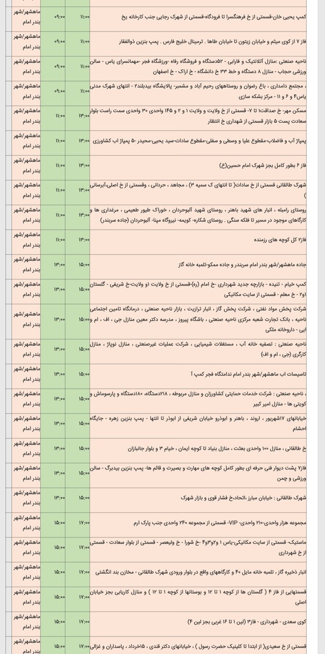 برنامه قطعی برق شهرهای خوزستان دوشنبه ۶ اسفند
