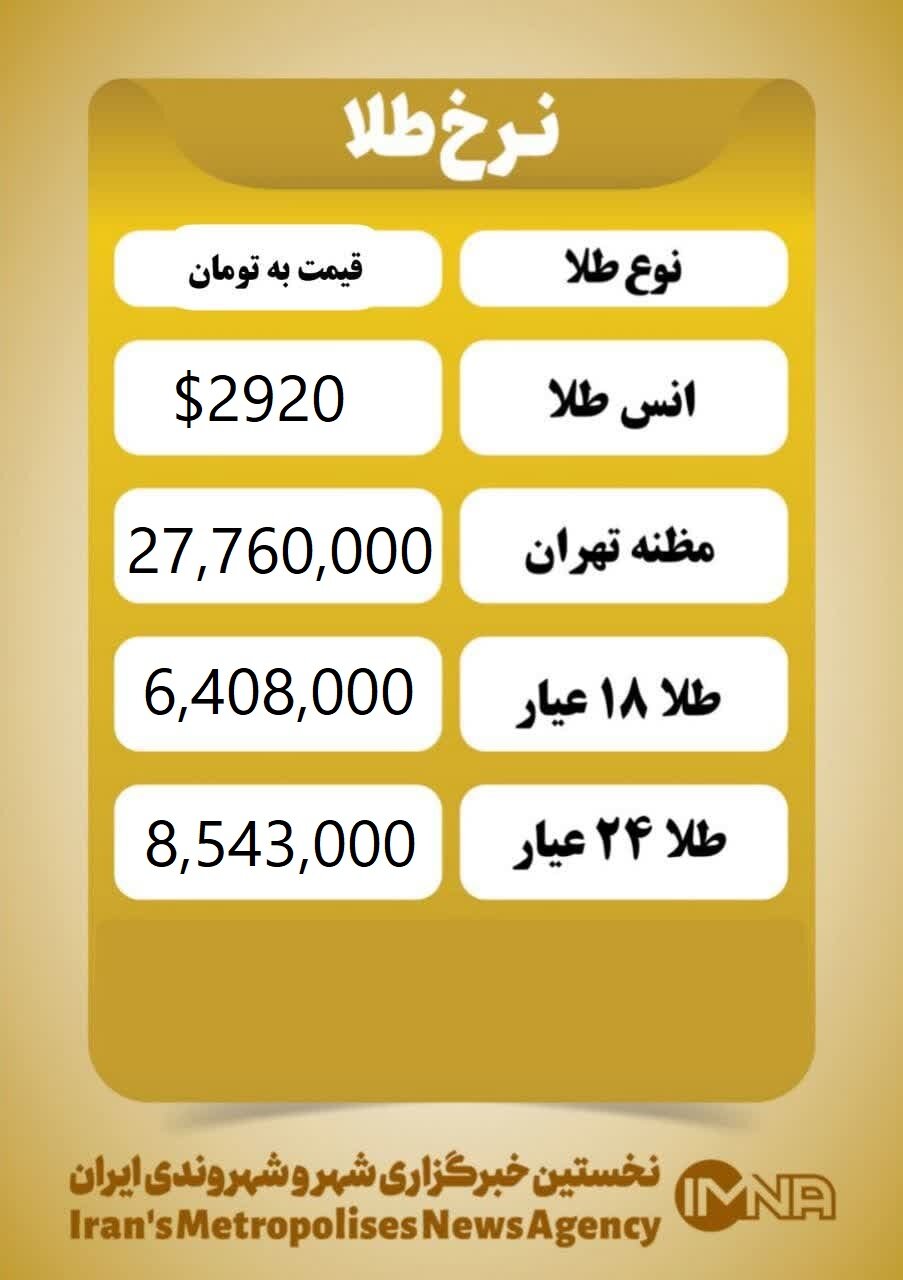 قیمت طلا امروز چهارشنبه ۱۵ اسفند ۱۴۰۳