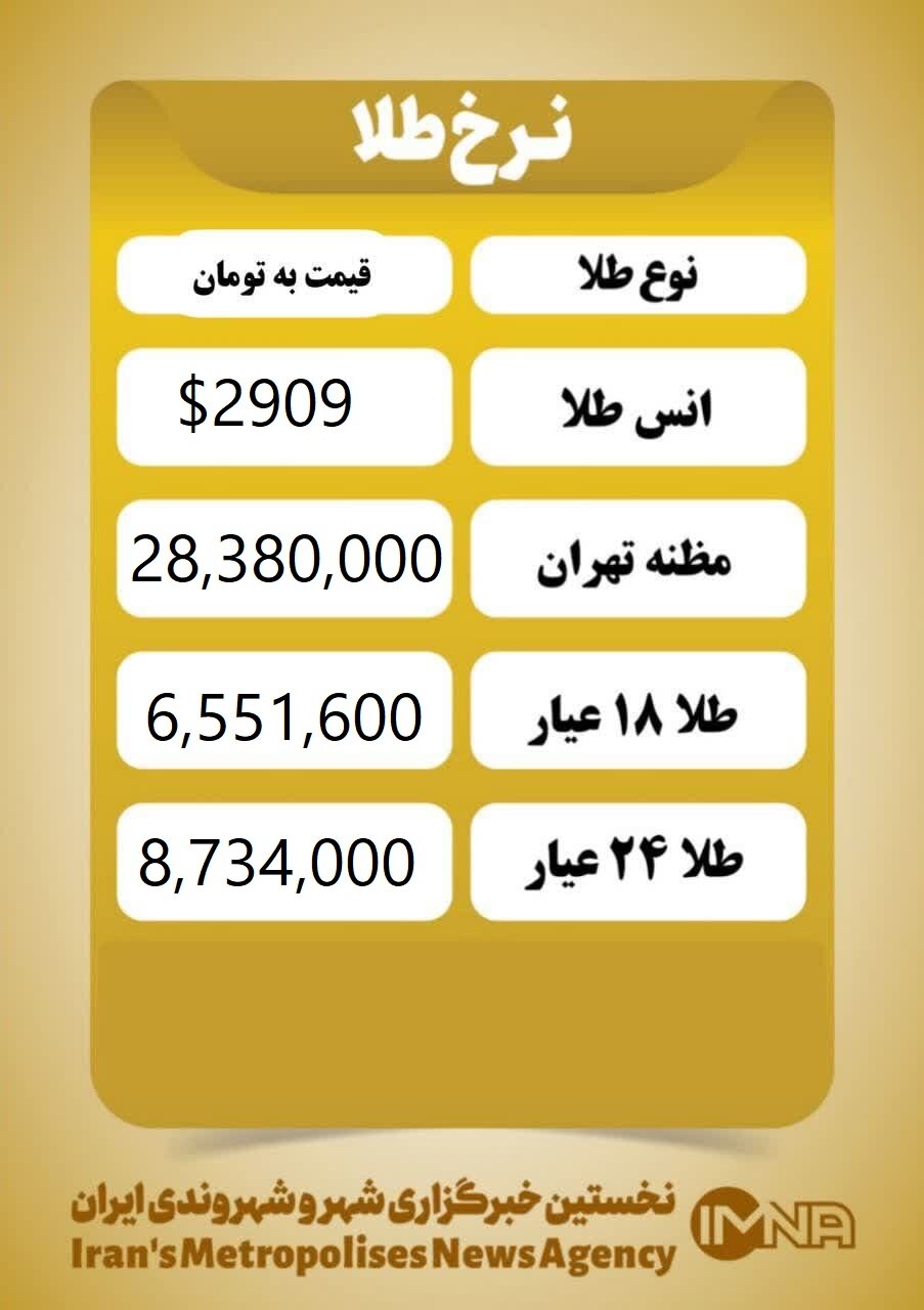 قیمت طلا امروز شنبه ۱۸ اسفند ۱۴۰۳