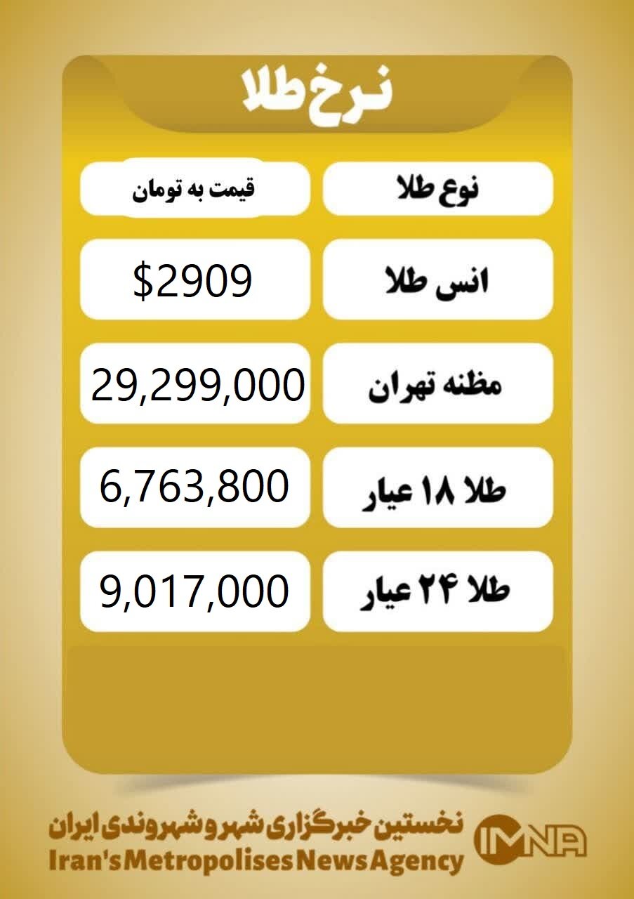 قیمت طلا امروز یکشنبه ۱۹ اسفند ۱۴۰۳