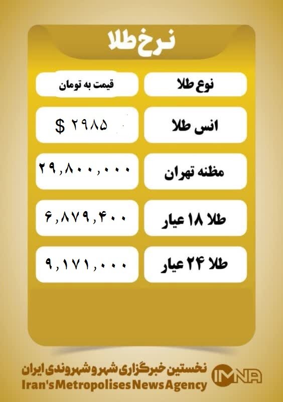 قیمت طلا امروز یکشنبه ۲۶ اسفند ۱۴۰۳