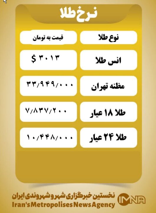 قیمت طلا امروز سه شنبه ۵ فروردین ۱۴۰۴