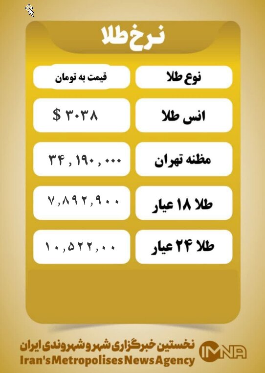 قیمت طلا امروز یکشنبه ۱۷ فروردین ۱۴۰۴