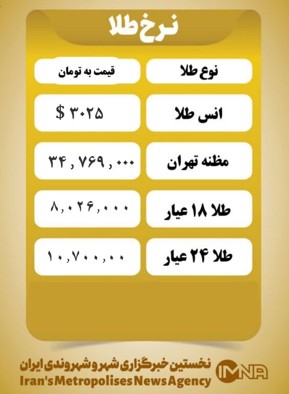 قیمت طلا امروز دوشنبه ۱۸ فروردین ۱۴۰۴