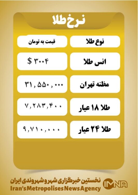قیمت طلا امروز سه شنبه ۱۹ فروردین ۱۴۰۴