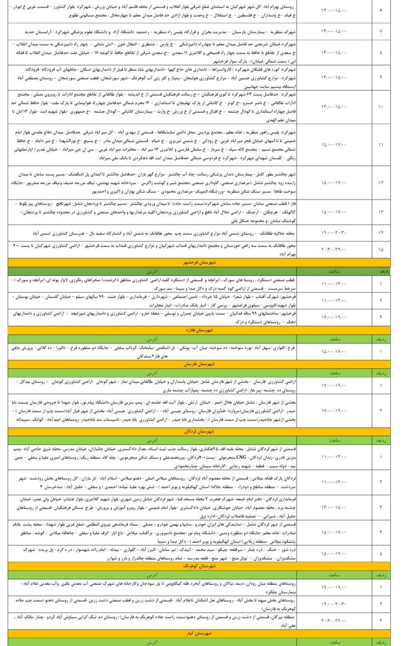 برنامه قطعی برق چهارمحال و بختیاری چهارشنبه ۲۰ فروردین + جدول