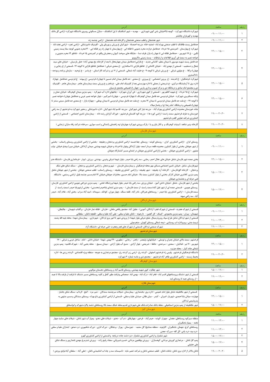 برنامه قطعی برق چهارمحال و بختیاری یکشنبه ۲۴ فروردین + جدول