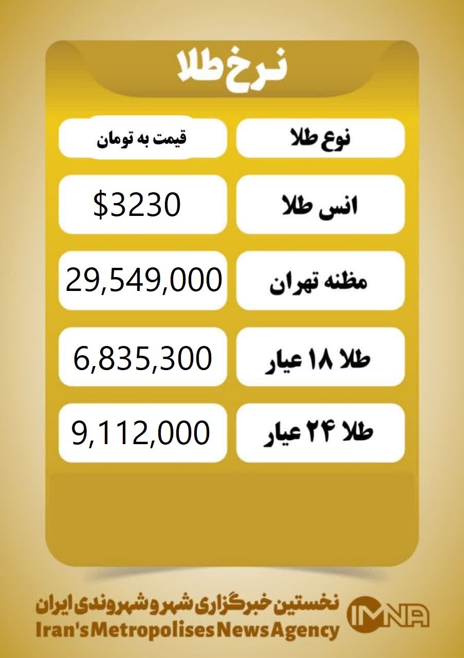 قیمت طلا امروز دوشنبه ۲۵ فروردین ۱۴۰۴