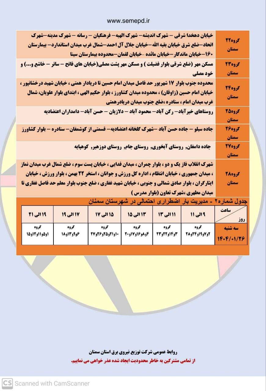 برنامه قطعی برق سمنان امروز سه شنبه ۲۶ فروردین + لیست مناطق