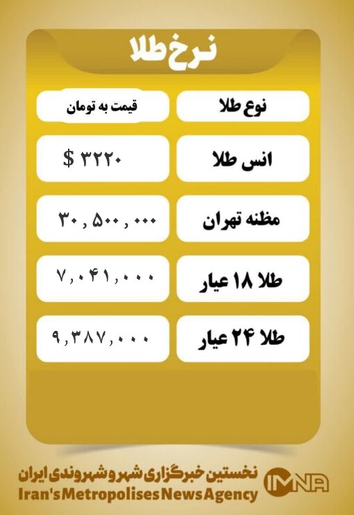 قیمت طلا امروز سه شنبه ۲۶ فروردین ۱۴۰۴
