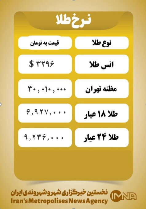 قیمت طلا امروز چهارشنبه ۲۷ فروردین ۱۴۰۴