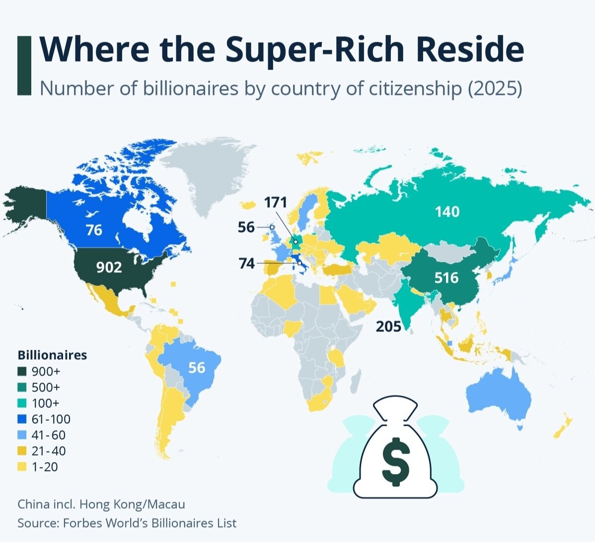 بیشترین میلیاردرها ساکن کدام کشورند؟ + اینفوگرافی