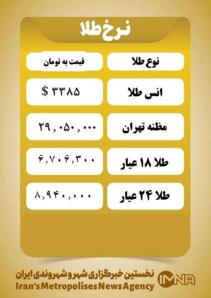 قیمت طلا امروز دوشنبه ۱ اردیبهشت ۱۴۰۴