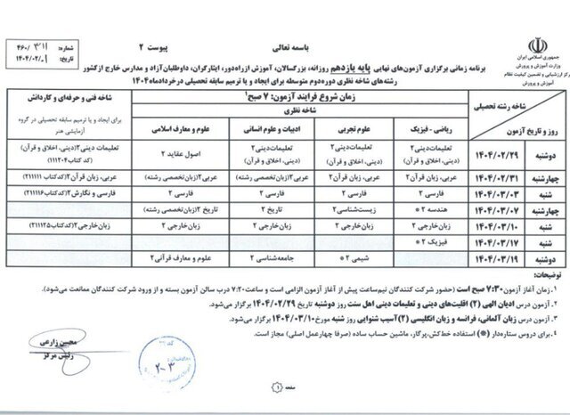 برنامه امتحانات نهایی خرداد ۱۴۰۴ + زمان ثبت نام برای ترمیم سابقه تحصیلی