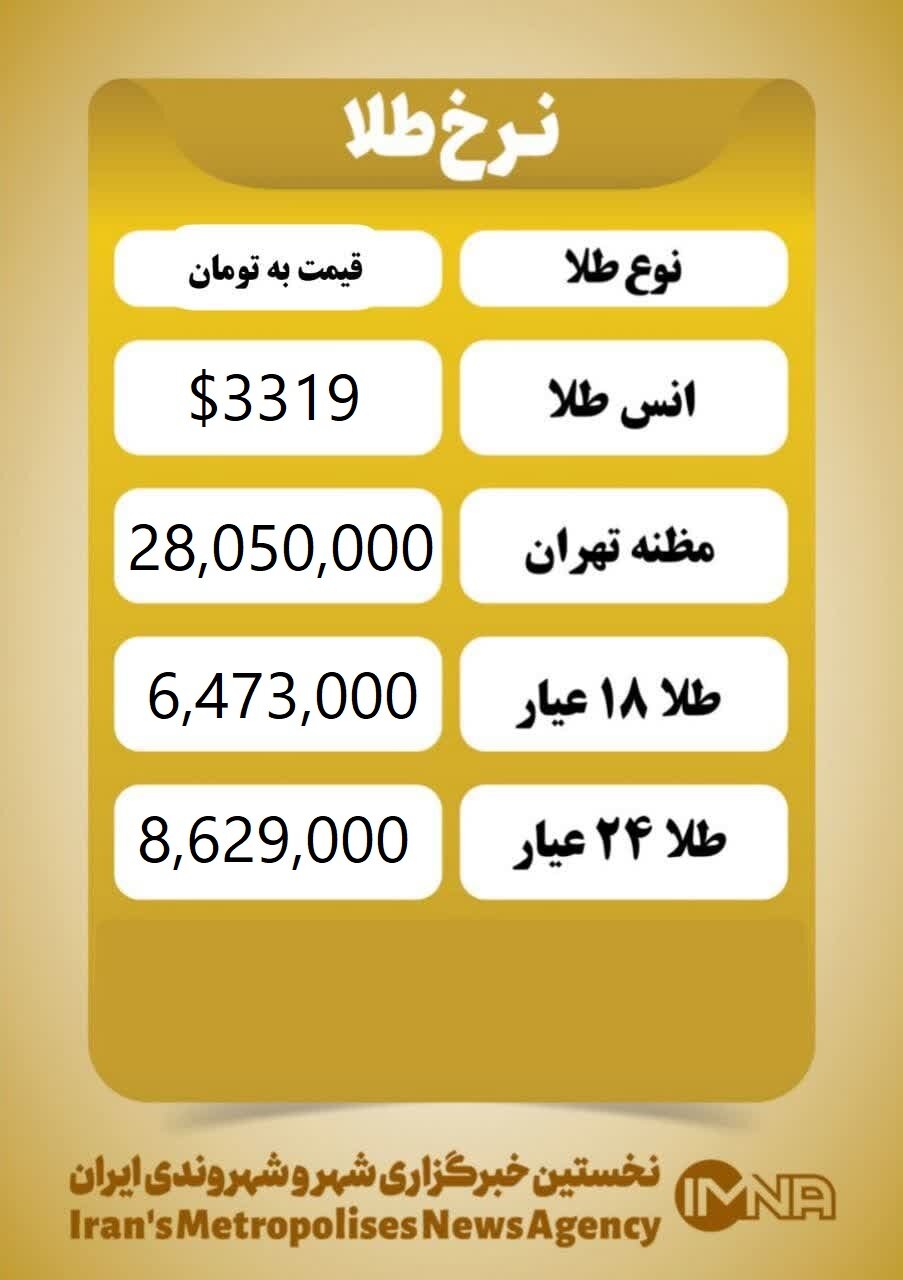 قیمت طلا امروز سه‌شنبه ۹ اردیبهشت ۱۴۰۴