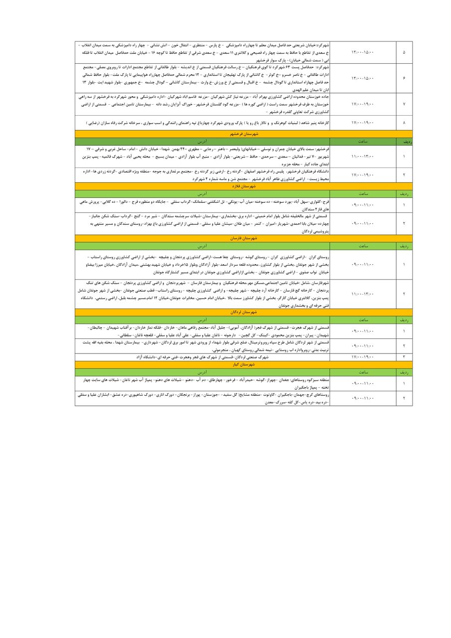 برنامه قطعی برق چهارمحال‌ و بختیاری‌ پنجشنبه ۱۱ اردیبهشت + جدول