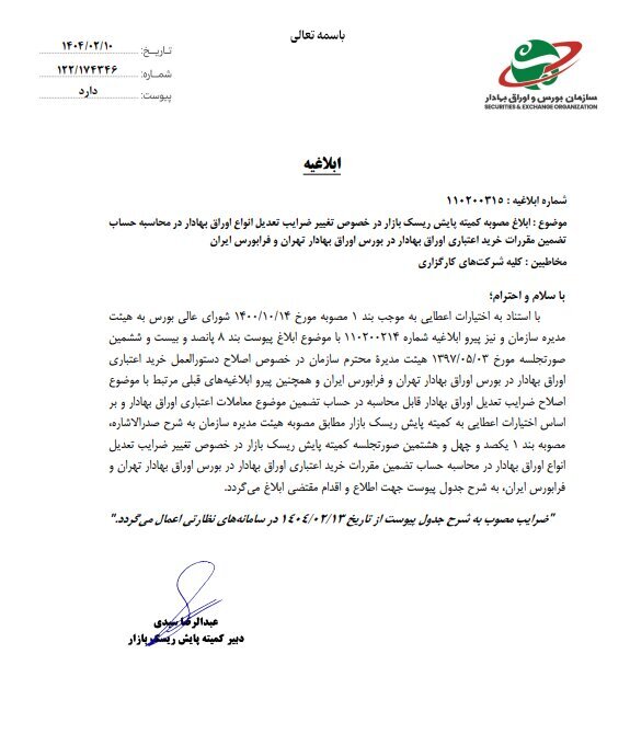 ضرایب خرید اعتباری سهام و سایر اوراق بهادار ابلاغ شد + متن کامل ابلاغیه