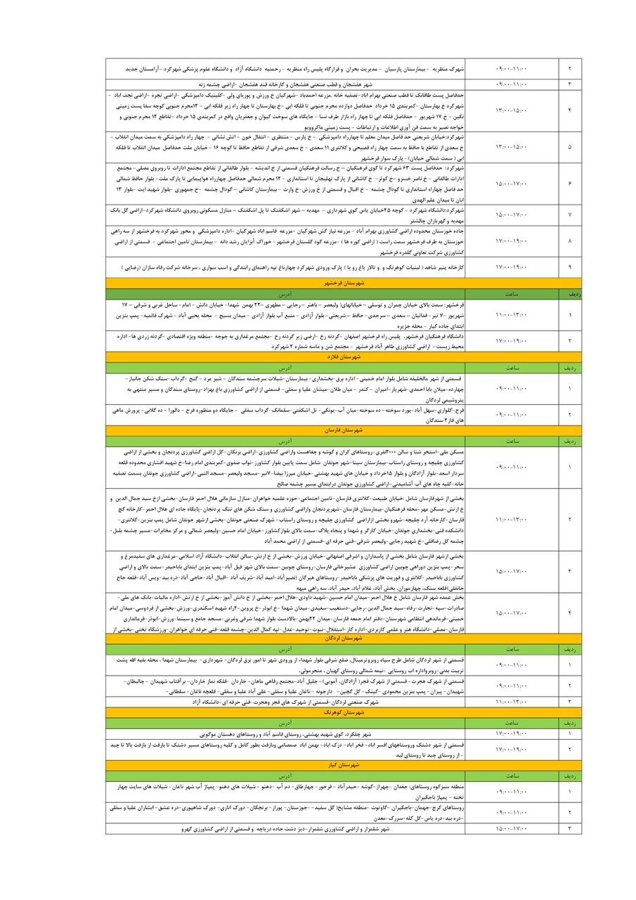 برنامه قطعی برق چهارمحال و بختیاری یکشنبه ۱۴ اردیبهشت + جدول