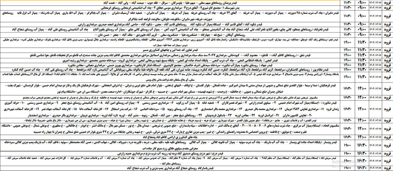 برنامه خاموشیهای برق کردستان روز سهشنبه ۱۶ اردیبهشت + جدول