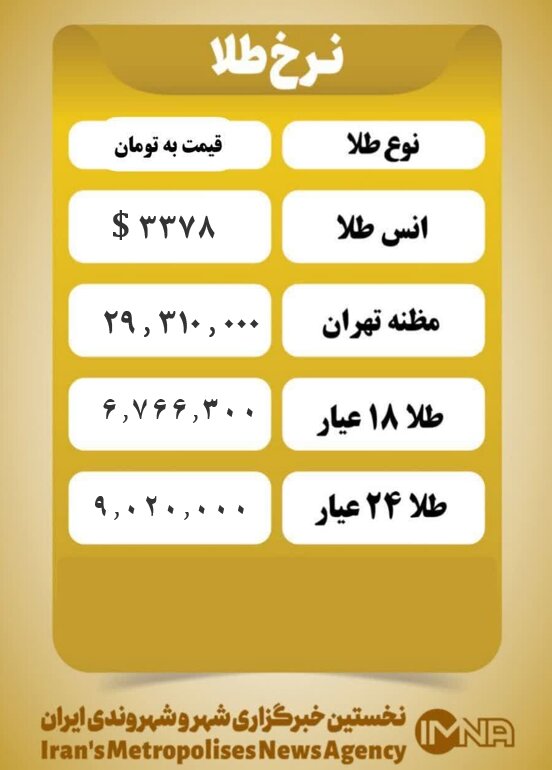 قیمت طلا امروز سه شنبه ۱۶ اردیبهشت ۱۴۰۴