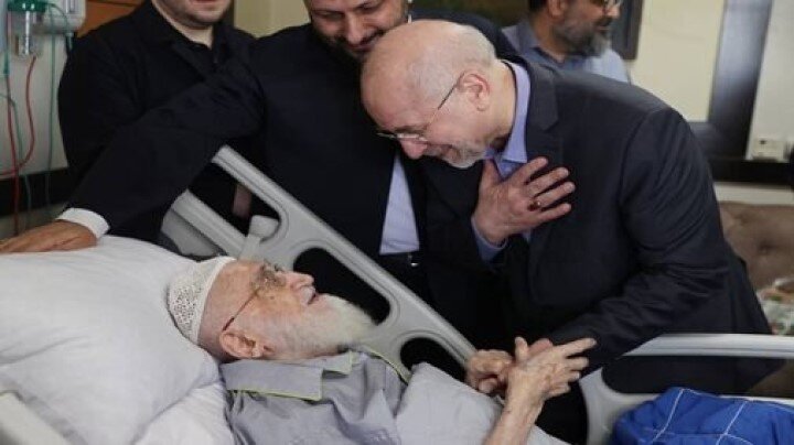 عیادت رئیس مجلس از آیت‌الله نوری همدانی