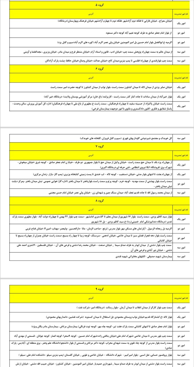 برنامه قطعی برق یزد چهارشنبه ۱۷ اردیبهشت + جدول