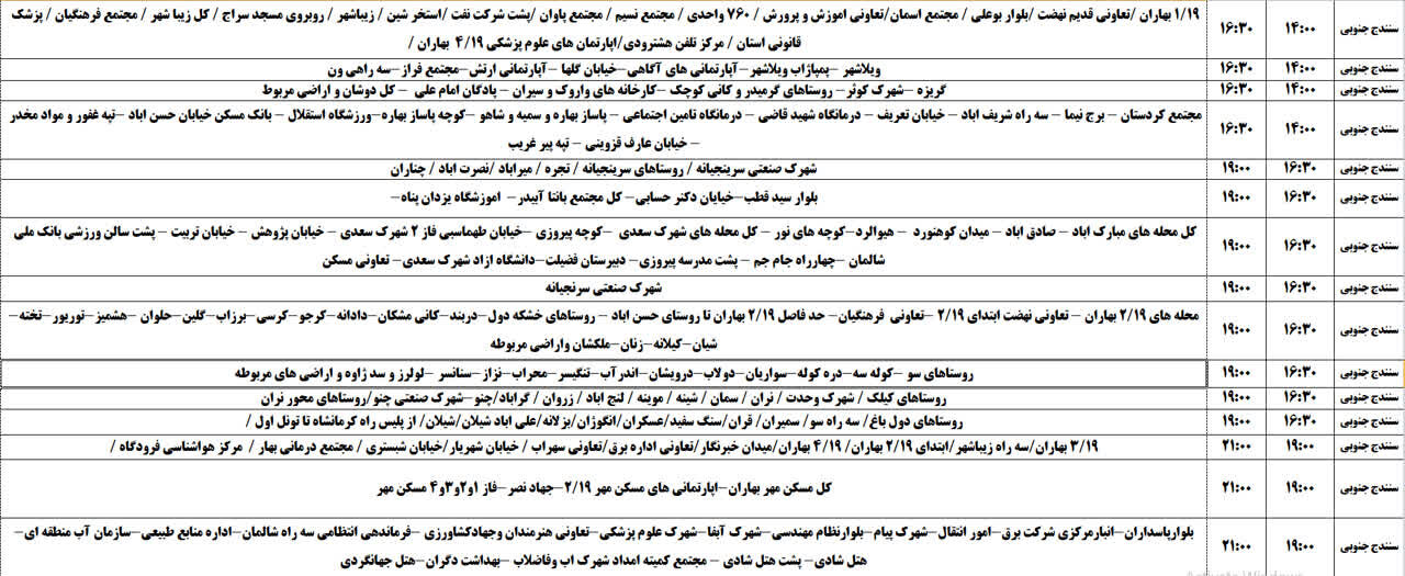 برنامه قطعی برق کردستان روز پنجشنبه ۱۸ اردیبهشت + جدول