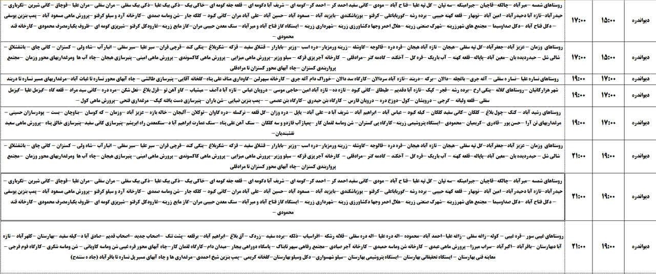 برنامه قطعی برق کردستان روز پنجشنبه ۱۸ اردیبهشت + جدول