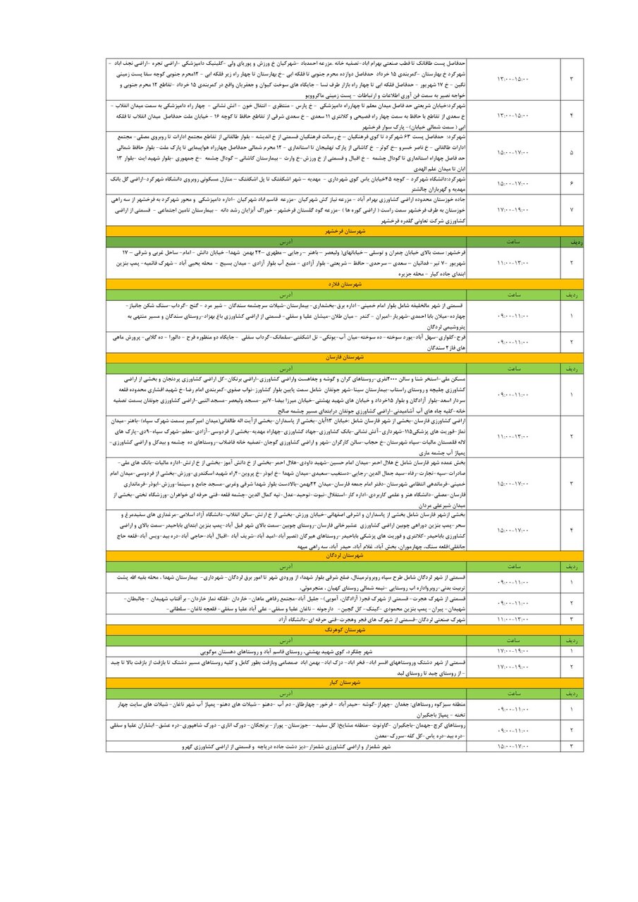 برنامه قطعی برق چهارمحال و بختیاری پنجشنبه ۱۸ اردیبهشت + جدول