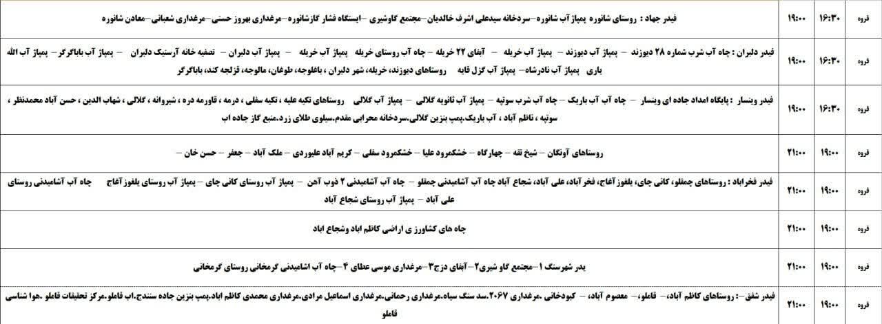 برنامه قطعی برق کردستان روز جمعه ۱۹ اردیبهشت + جدول