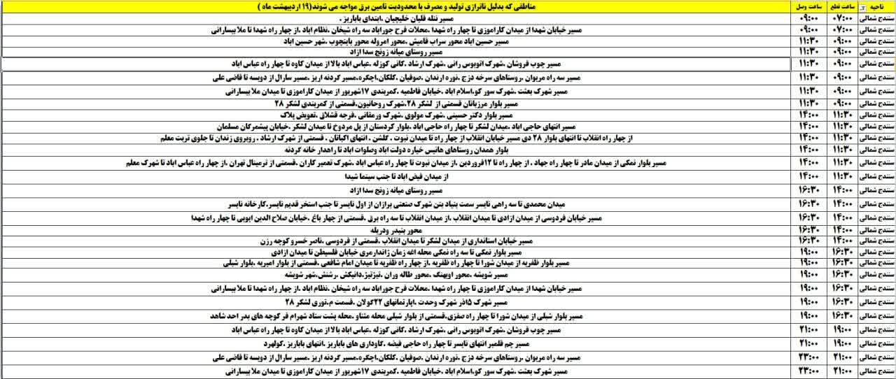 برنامه قطعی برق کردستان روز جمعه ۱۹ اردیبهشت + جدول