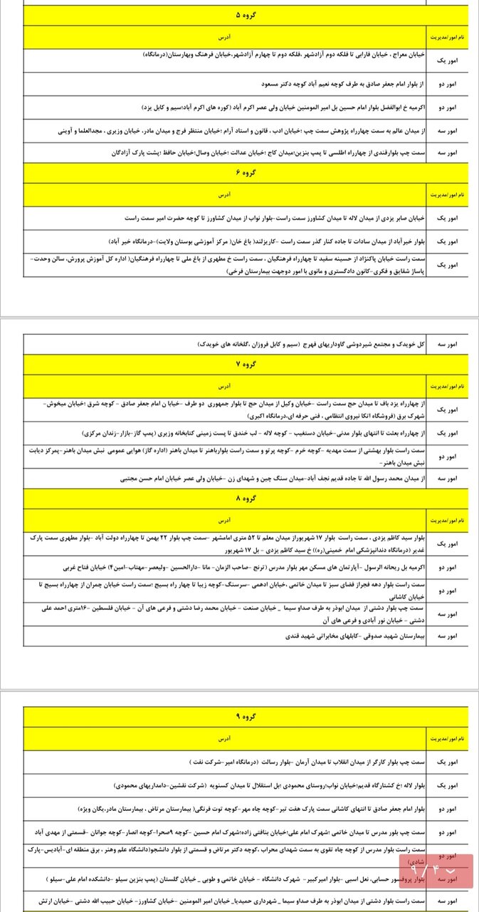 برنامه قطعی برق یزد جمعه ۱۹ اردیبهشت + جدول