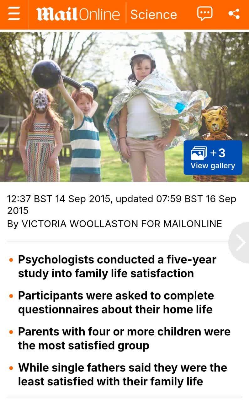 احساس شادی و رضایت در خانواده کامل با فرزند بیشتر