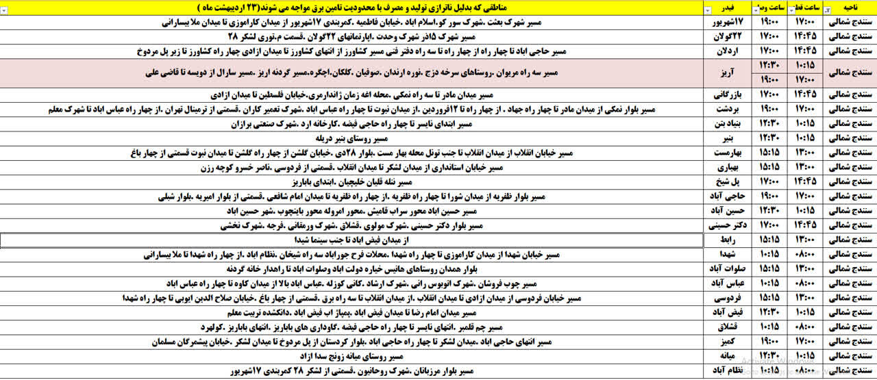 برنامه قطعی برق کردستان روز سهشنبه ۲۳ اردیبهشت + جدول