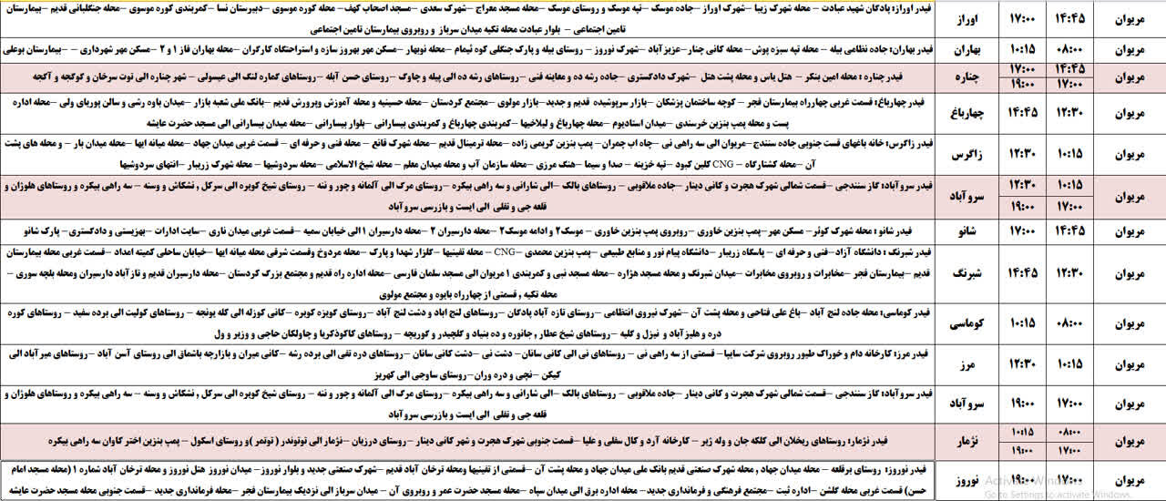 برنامه قطعی برق کردستان روز سهشنبه ۲۳ اردیبهشت + جدول