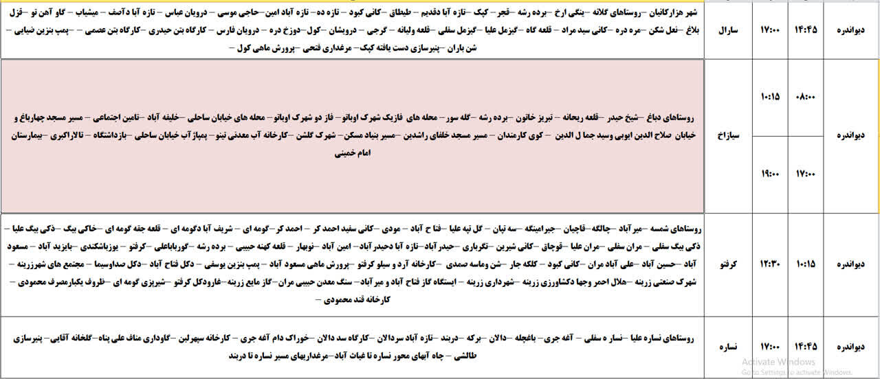 برنامه قطعی برق کردستان روز سهشنبه ۲۳ اردیبهشت + جدول