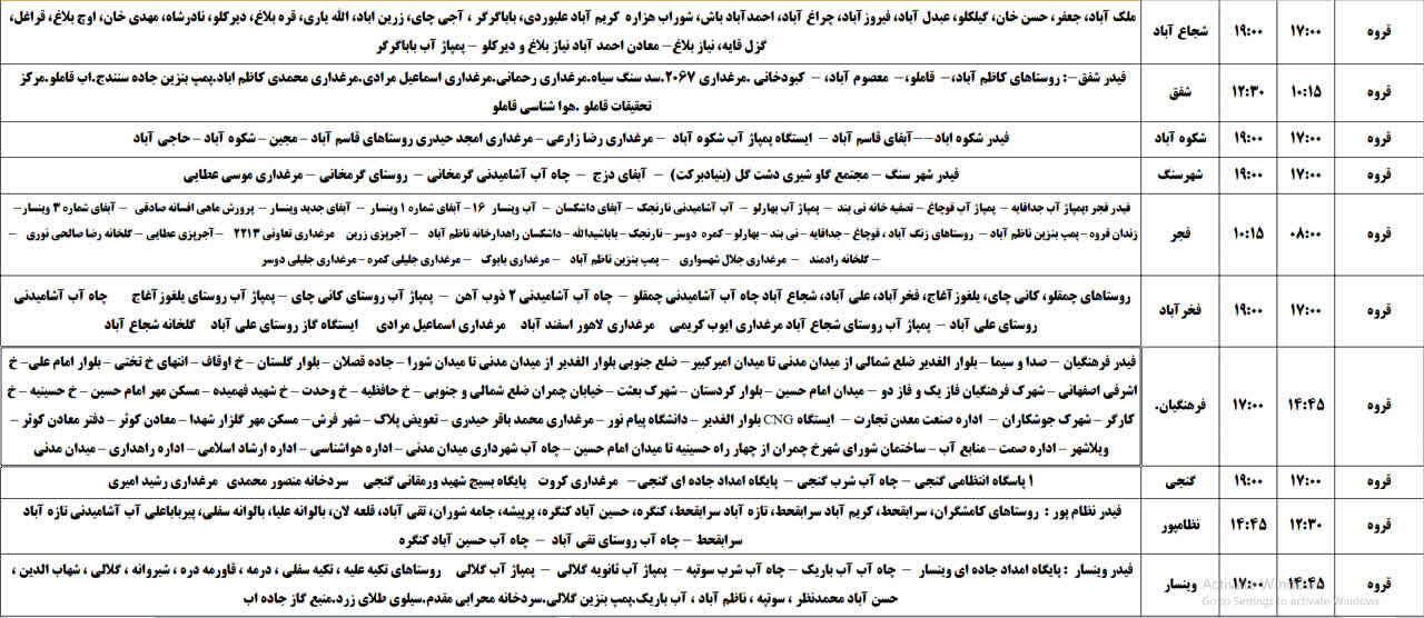 برنامه قطعی برق کردستان روز سهشنبه ۲۳ اردیبهشت + جدول