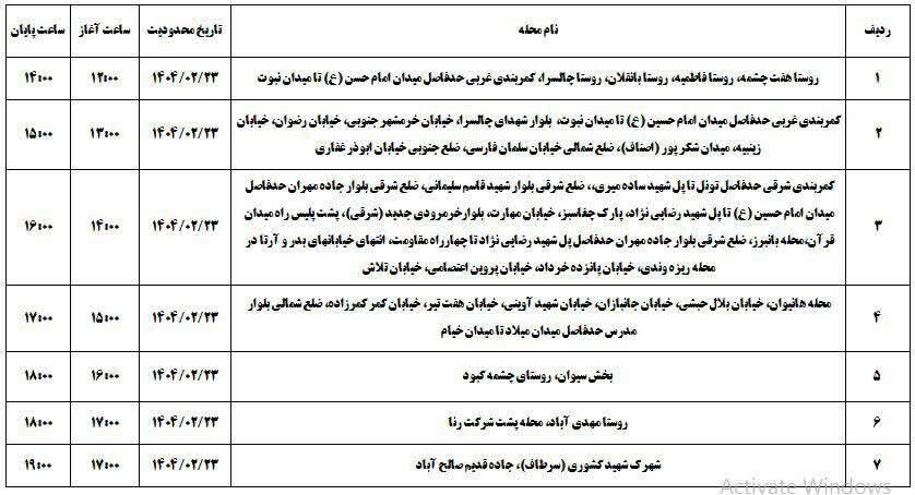برنامه خاموشی برق استان ایلام امروز سه شنبه ۲۳ اردیبهشت + جدول